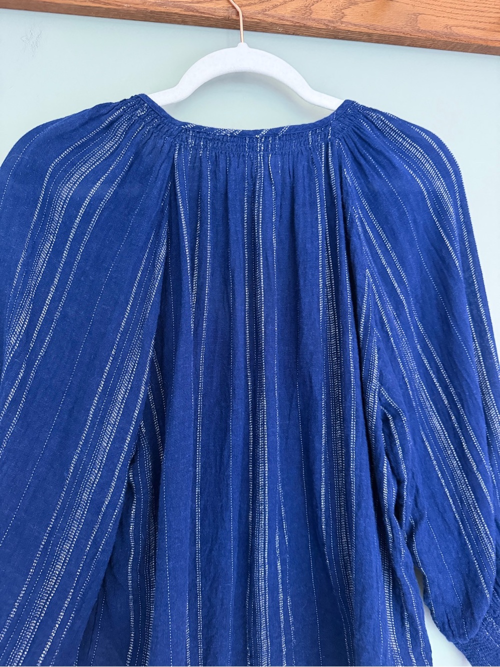 Rails "Mariah" Noja Stripe Blue Linen Blend Shell Button Down Peasant Blouse Top - Picture 10 of 15